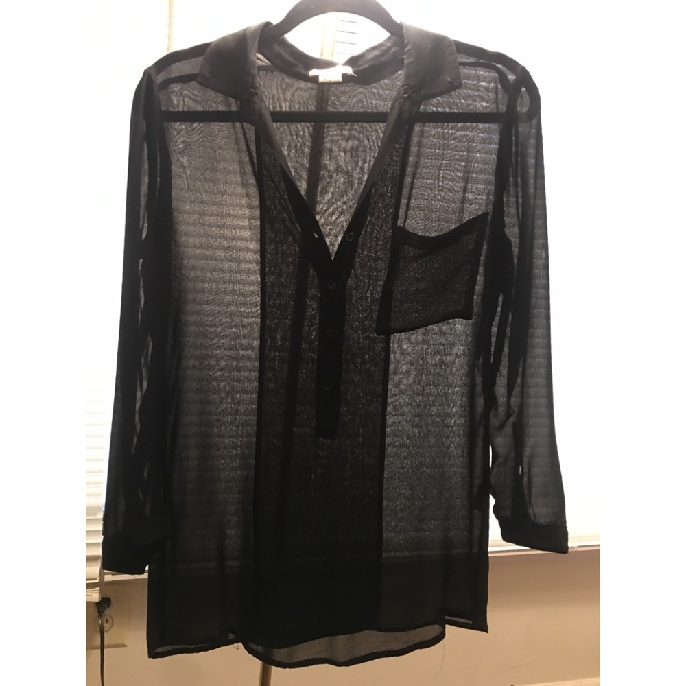 Edgy Helmut Lang Split Back Sheer Blouse - image 1